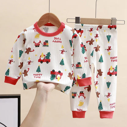 Christmas Pajamas Kids Sets  Cotton Xmas Suits  3-14Y Kids Sleepwear+Pants 2Pcs Outfits