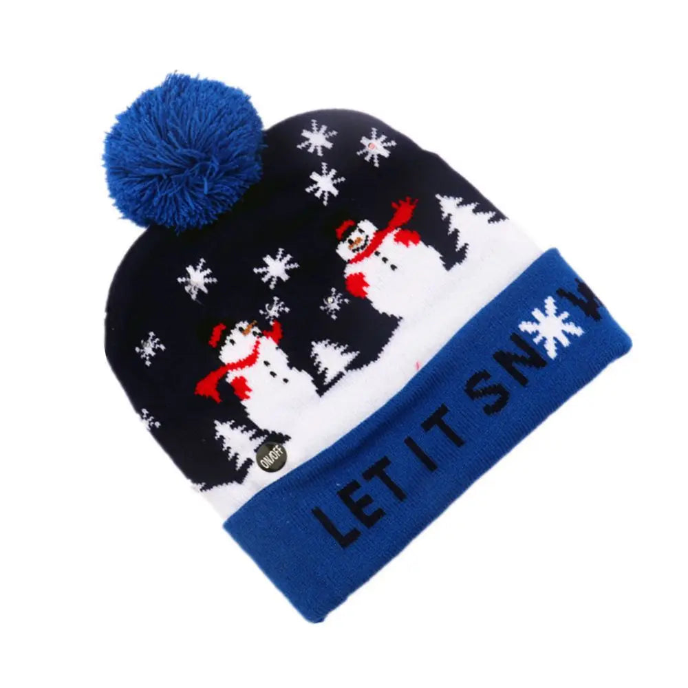 New Year LED Christmas Hat Sweater Knitted Beanie Christmas Light Up Knitted Hat Christmas Gift for Kids Xmas Decorations Hat