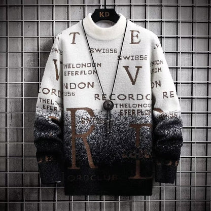Men's Sweater Korean Fashion  English Elements Sweater Men Casual Pullover O-Neck Sweaters Men