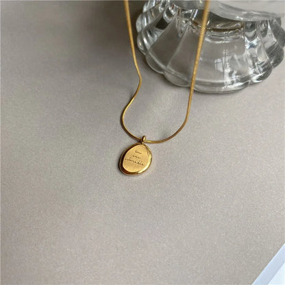 Gold Color Irregular English Letter Necklace for Women Men Stainless Steel Round Plaque Collar Chain Necklace Jewelry Gifts