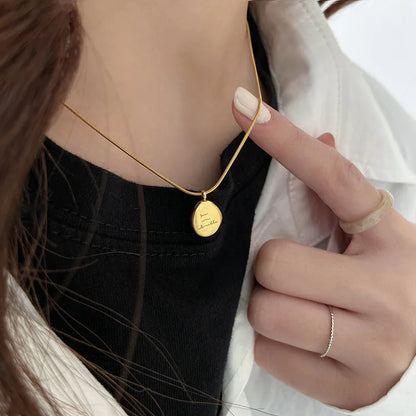 Gold Color Irregular English Letter Necklace for Women Men Stainless Steel Round Plaque Collar Chain Necklace Jewelry Gifts