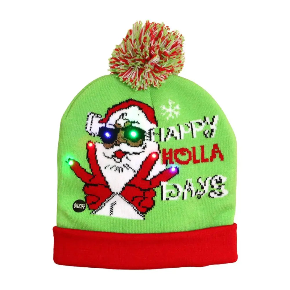 Light Up Xmas Beanie Cap Unisex Winter Beanie Sweater Hat with Colorful LEDs for Christmas New Year