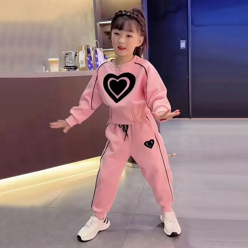 New Spring Autumn Girls Clothing Sets Kids Casual Sweatshirt+pant 2pcs Suit Tracksuit Child Outfit Sets Printing Sportswear 1-9
