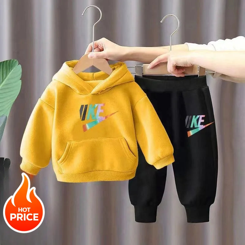 winter Boys Clothes plush warm long sleeve& trousers 2 Pieces Set Teenage Girls & Boys Printed Letter hoodies Fashion Casual Top