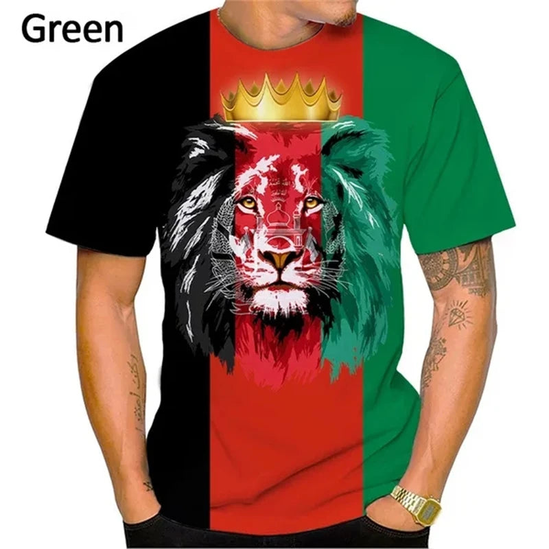 Summer Fashion 3D Printing Men's T-shirt Afghanistan Flag Casual Round Neck Unisex Short Sleeve Tops Trendy Unisex Tshirts Tees