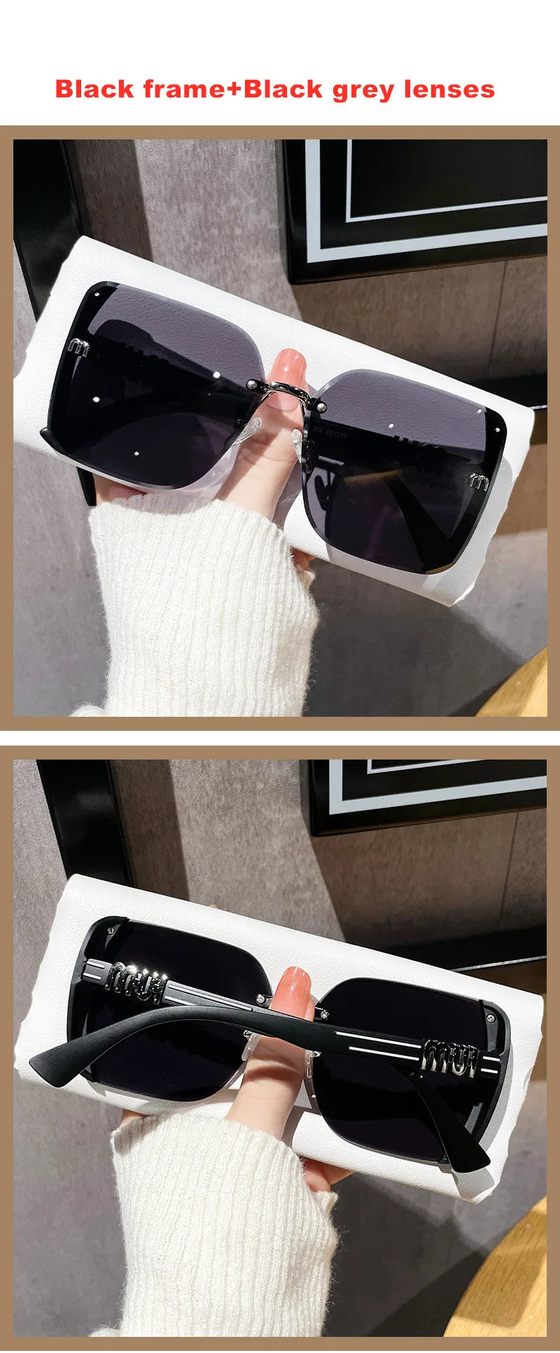 2024 new fashion trimmed sunglasses half frame high quality trend simple sunglasses for women with fine glitter(DS-1002)