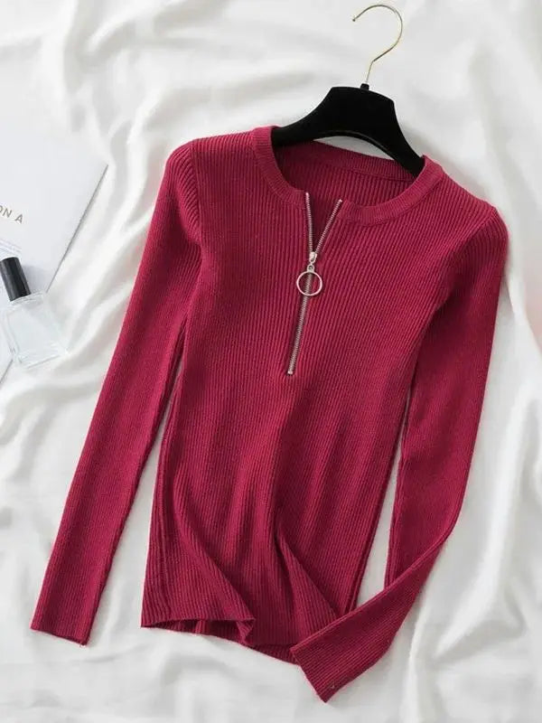 zipper winter clothes Knitted woman sweaters Pullovers Autumn Winter Basic women's jumper Slim women's sweater pull long sleeve