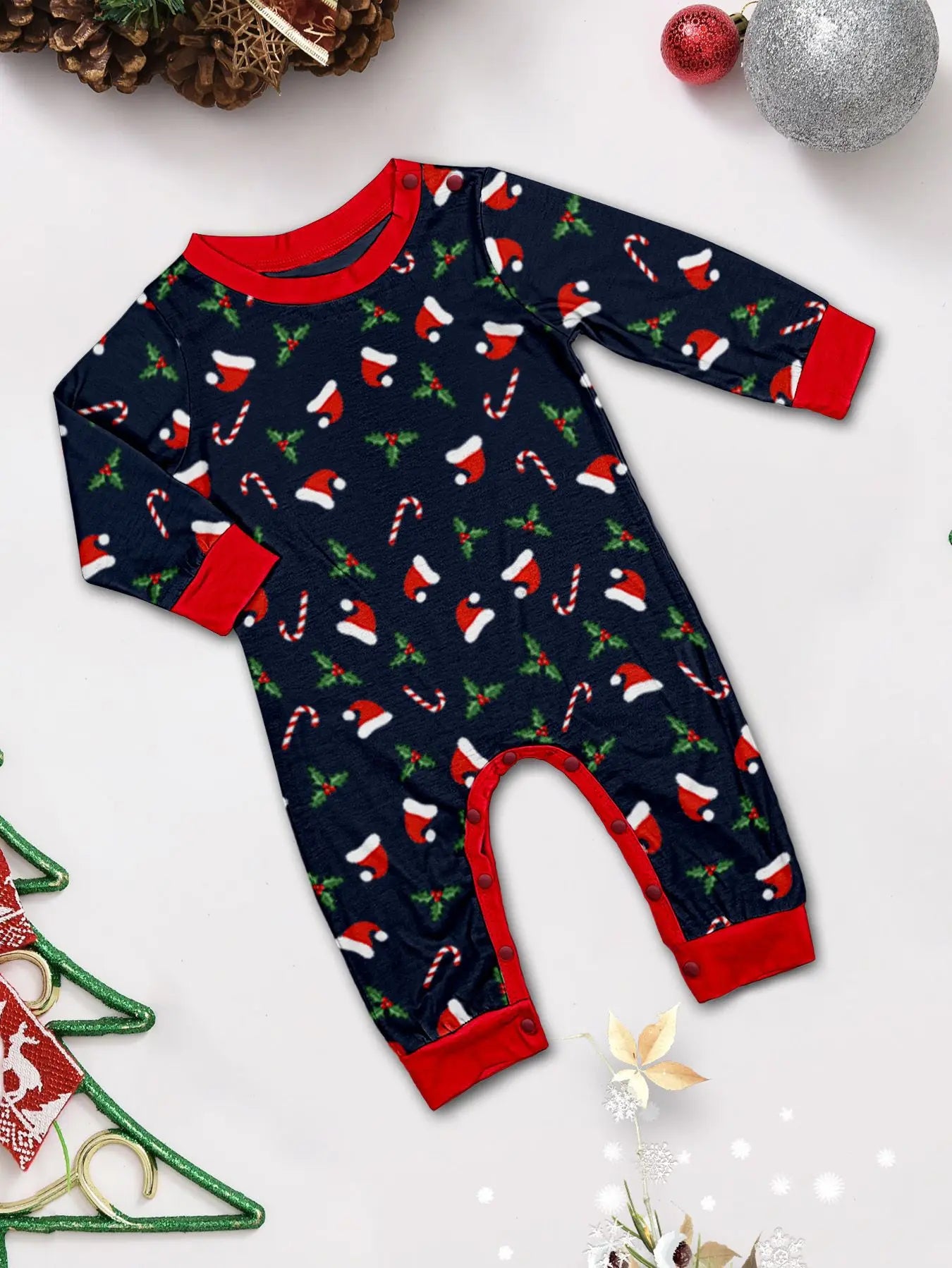 Christmas Family Matching Outfits Mother Father Kids Pajamas Set Santa Hat Print