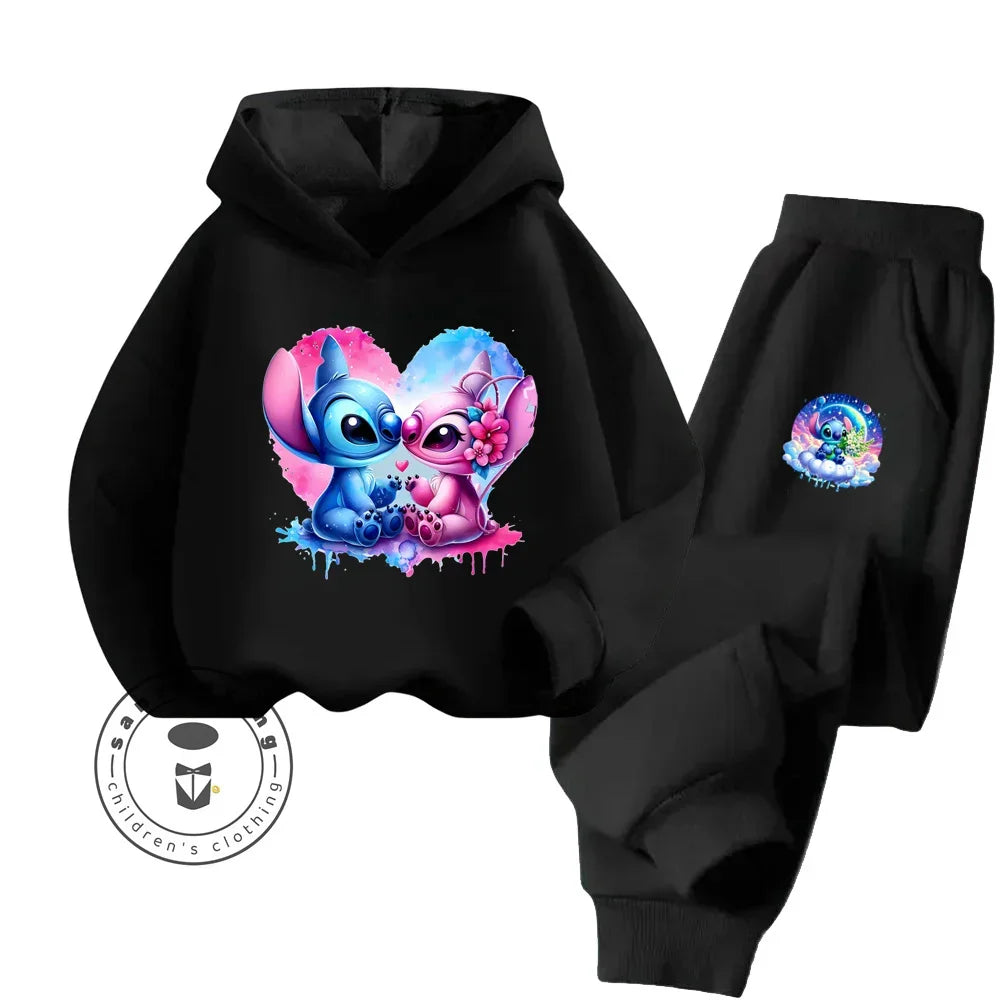 Cartoon Stitch Fall Winter Fashion Kawaii Sports Hoodie Set for Boys Girls Kids with High Quality Wear Resistant Cheap Fashion