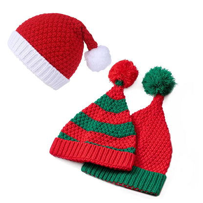 Knitted Christmas Hat Cute Pom Pom Adult Kids Soft Beanie Santa Hat New Year Party Kids Christmas Gift Navidad Xmas Decoration