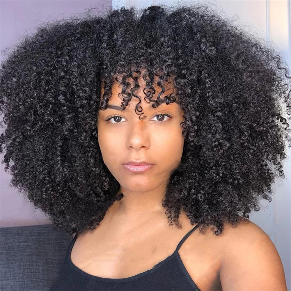 180% Density Afro Kinky Curly Human Hair Wig With Wigs