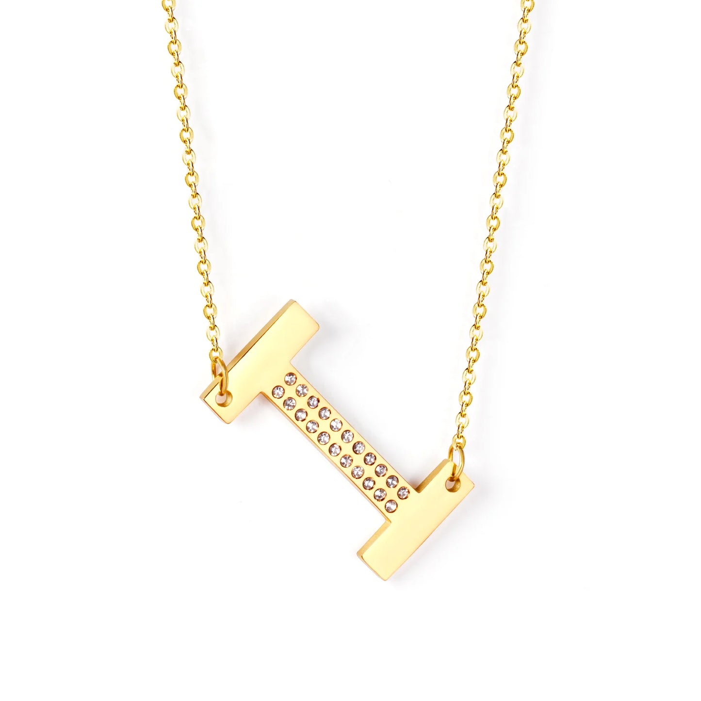 LUXUSSTEL CZ Letter M Pendant Necklace Trendy Style Gold Color High Quality Stainless Steel 26 Initial Collars  Chains