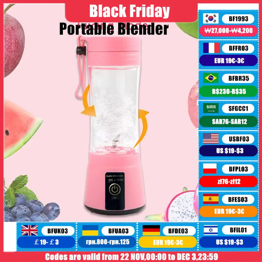 1Pc Portable Fruit Juice Blenders Summer Personal Electric Mini Bottle Home USB 6 Blades Juicer Cup Machine For Kitchen