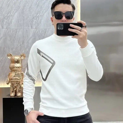 Long Sleeve O-neck T-Shirts Fashion Loose Autumn Winter Thin Solid Color Interior Lapping Simplicity Pullovers Men's Clothing