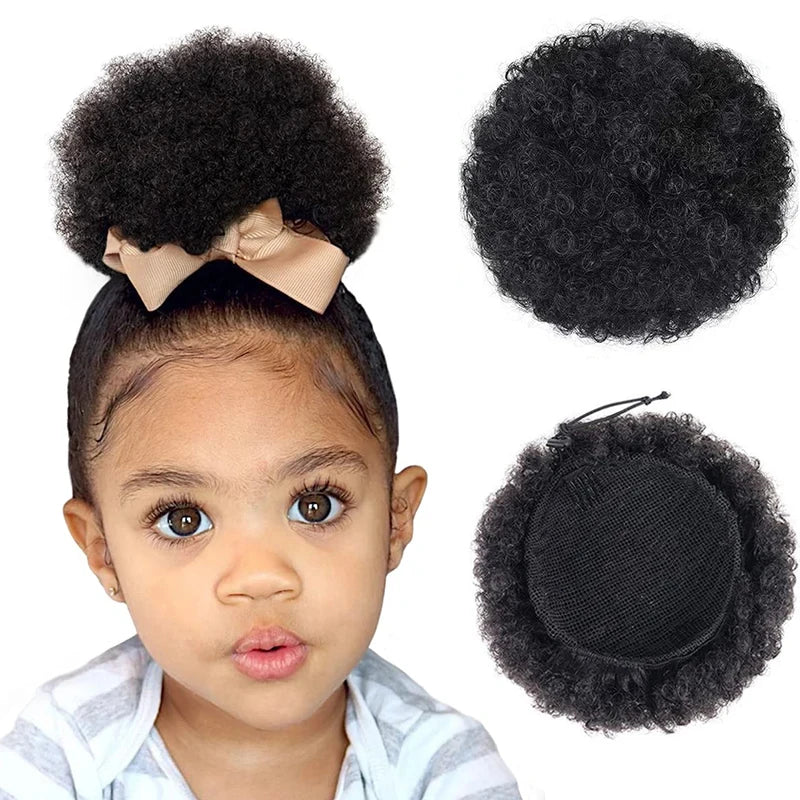 4Inch Afro Puff Drawstring Ponytail  Kinky Curly Hair Donut Chignon