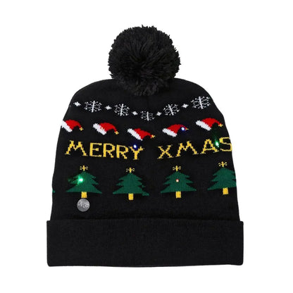 Light Up Xmas Beanie Cap Unisex Winter Beanie Sweater Hat with Colorful LEDs for Christmas New Year