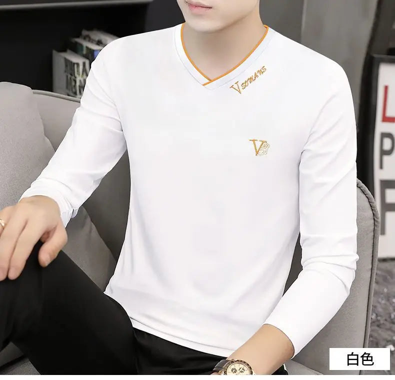 Korean Fashion Elegant Autumn T-shirt Men Loose Casual Sports Chic Solid Color Tee Y2K Hipster Street Casual Top Male Clothes