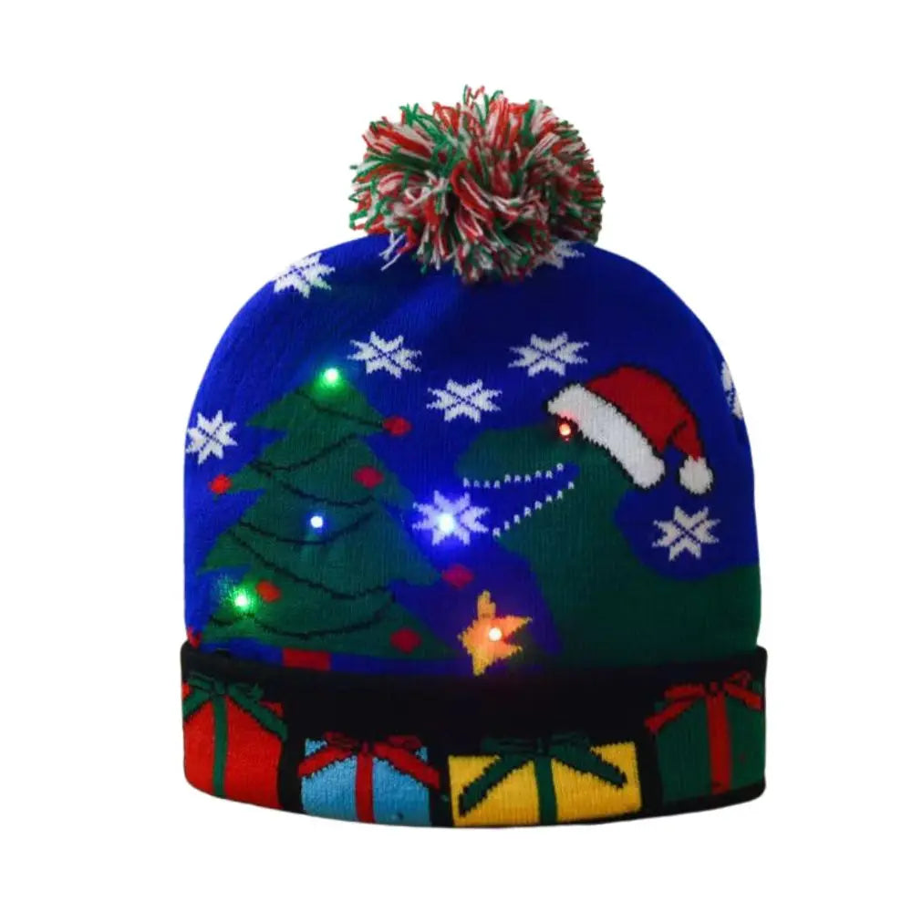 Light Up Xmas Beanie Cap Unisex Winter Beanie Sweater Hat with Colorful LEDs for Christmas New Year