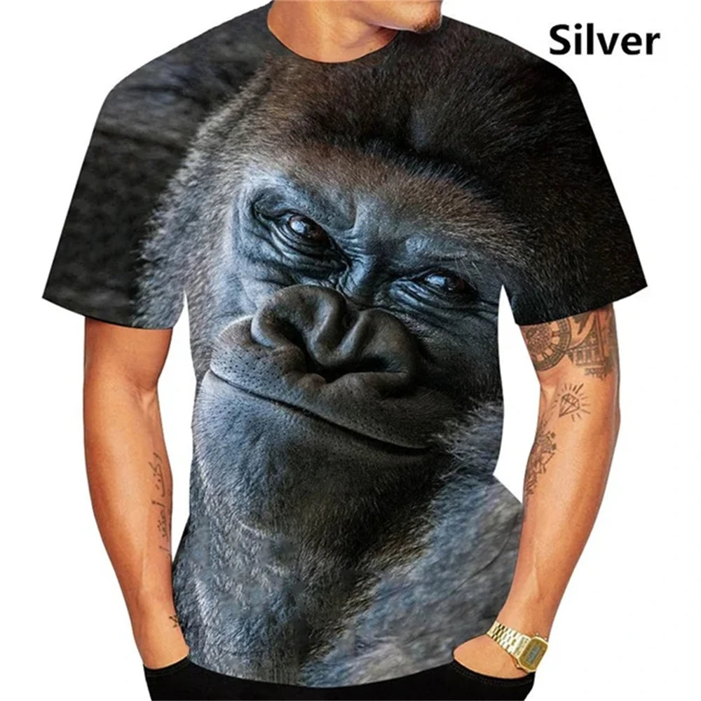 Funny Kiss Monkey Lip Graphic T Shirt for Men Clothing 3D Spoof Gorilla Orangutan Printed T-Shirt Unisex Short Sleeve Tops Tees