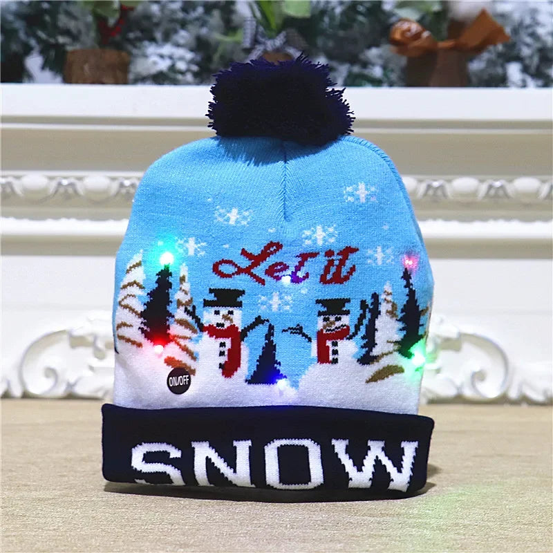 Knitted Christmas Hat Adult Child Santa Hat with LED Light