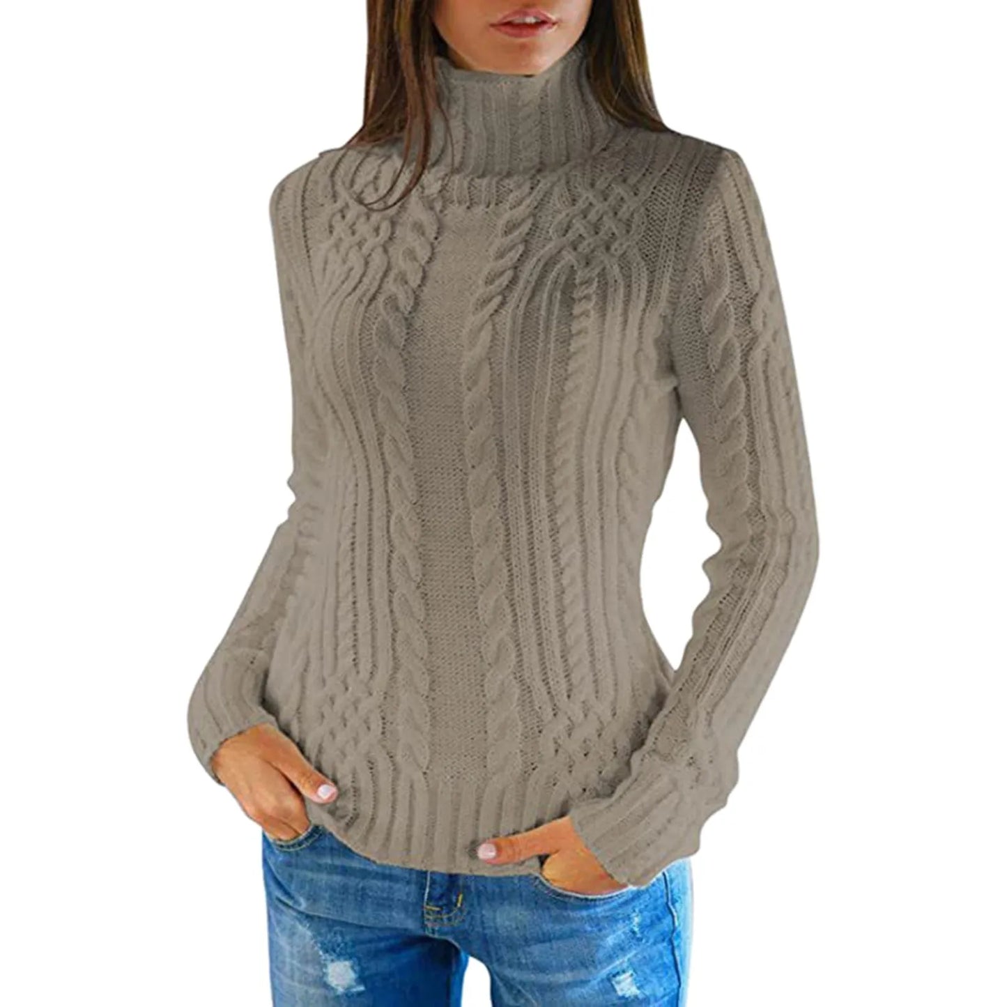 Women Knitted Sweaters Wool Turtleneck Long-Sleeve Pullover Winter Autumn Jumper Clothes Female Pullover