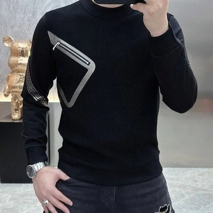 Long Sleeve O-neck T-Shirts Fashion Loose Autumn Winter Thin Solid Color Interior Lapping Simplicity Pullovers Men's Clothing