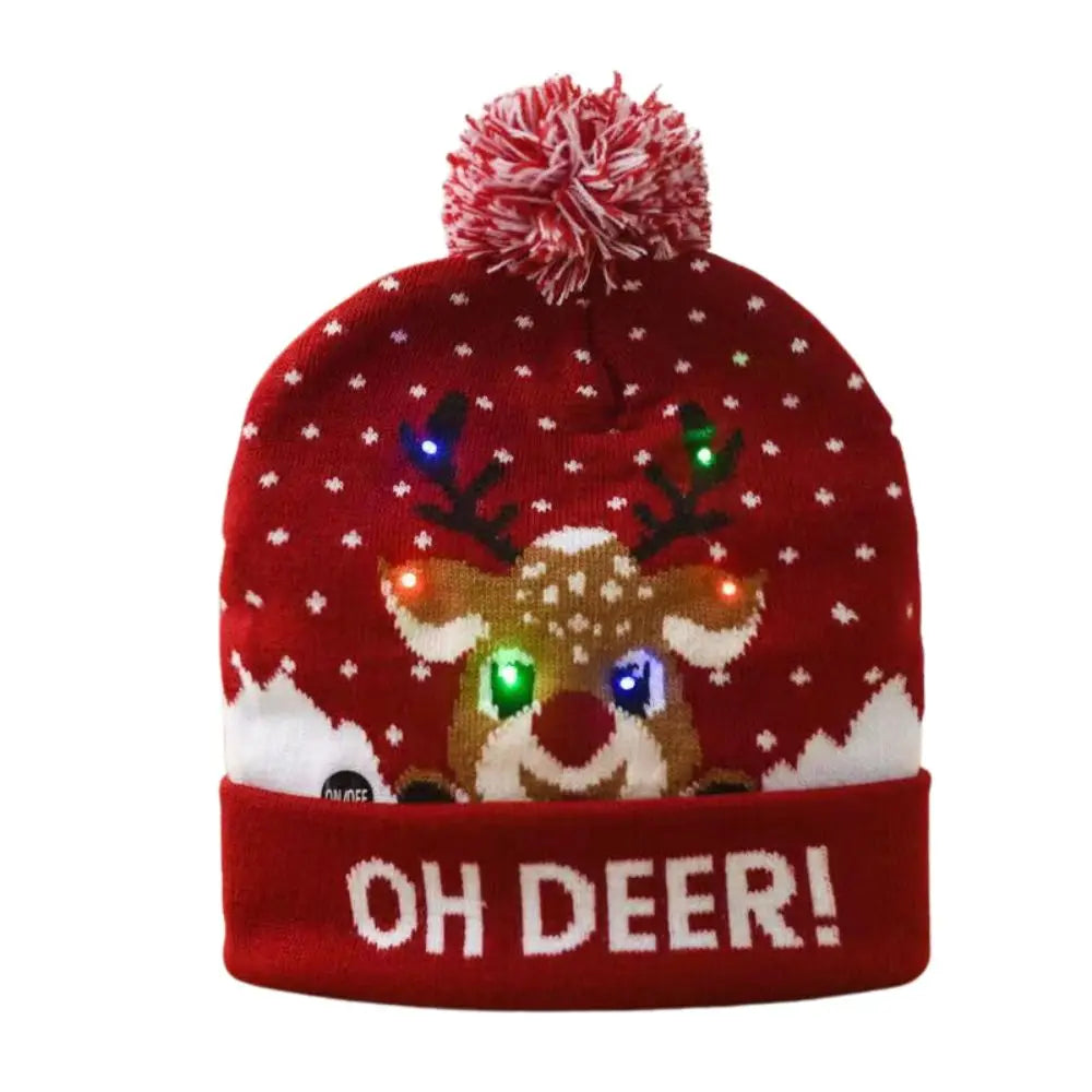 New Year LED Christmas Hat Sweater Knitted Beanie Christmas Light Up Knitted Hat Christmas Gift for Kids Xmas Decorations Hat