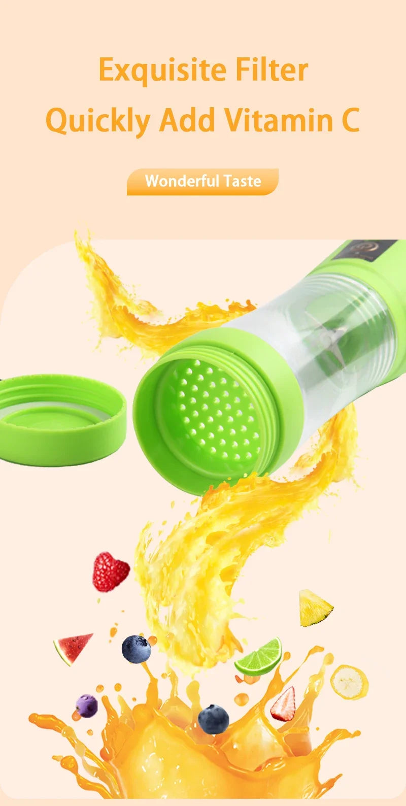 1Pc Portable Fruit Juice Blenders Summer Personal Electric Mini Bottle Home USB 6 Blades Juicer Cup Machine For Kitchen