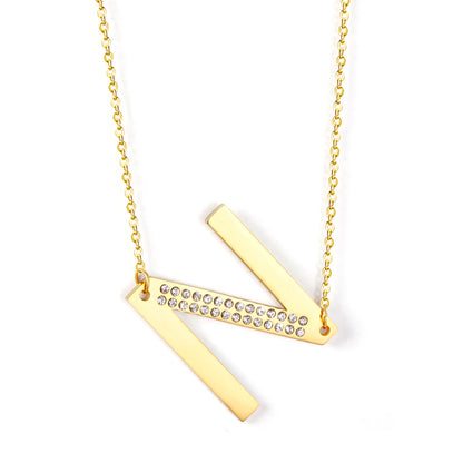 LUXUSSTEL CZ Letter M Pendant Necklace Trendy Style Gold Color High Quality Stainless Steel 26 Initial Collars  Chains