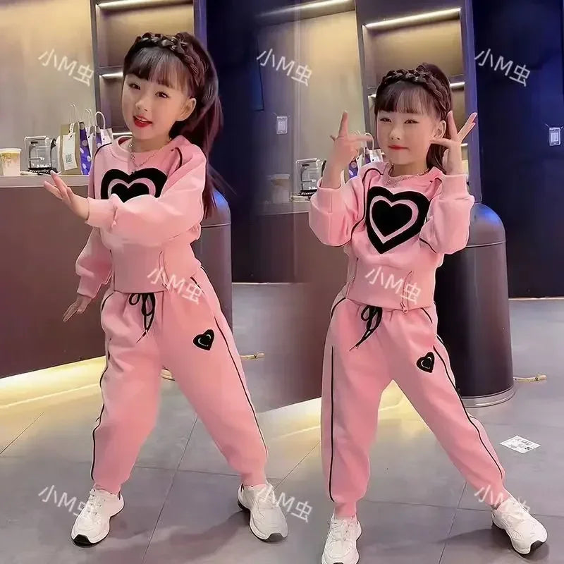 New Spring Autumn Girls Clothing Sets Kids Casual Sweatshirt+pant 2pcs Suit Tracksuit Child Outfit Sets Printing Sportswear 1-9