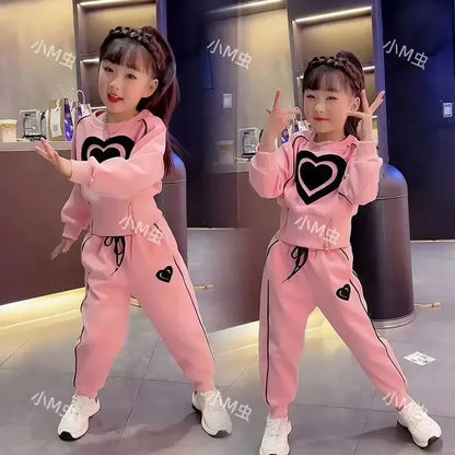 New Spring Autumn Girls Clothing Sets Kids Casual Sweatshirt+pant 2pcs Suit Tracksuit Child Outfit Sets Printing Sportswear 1-9