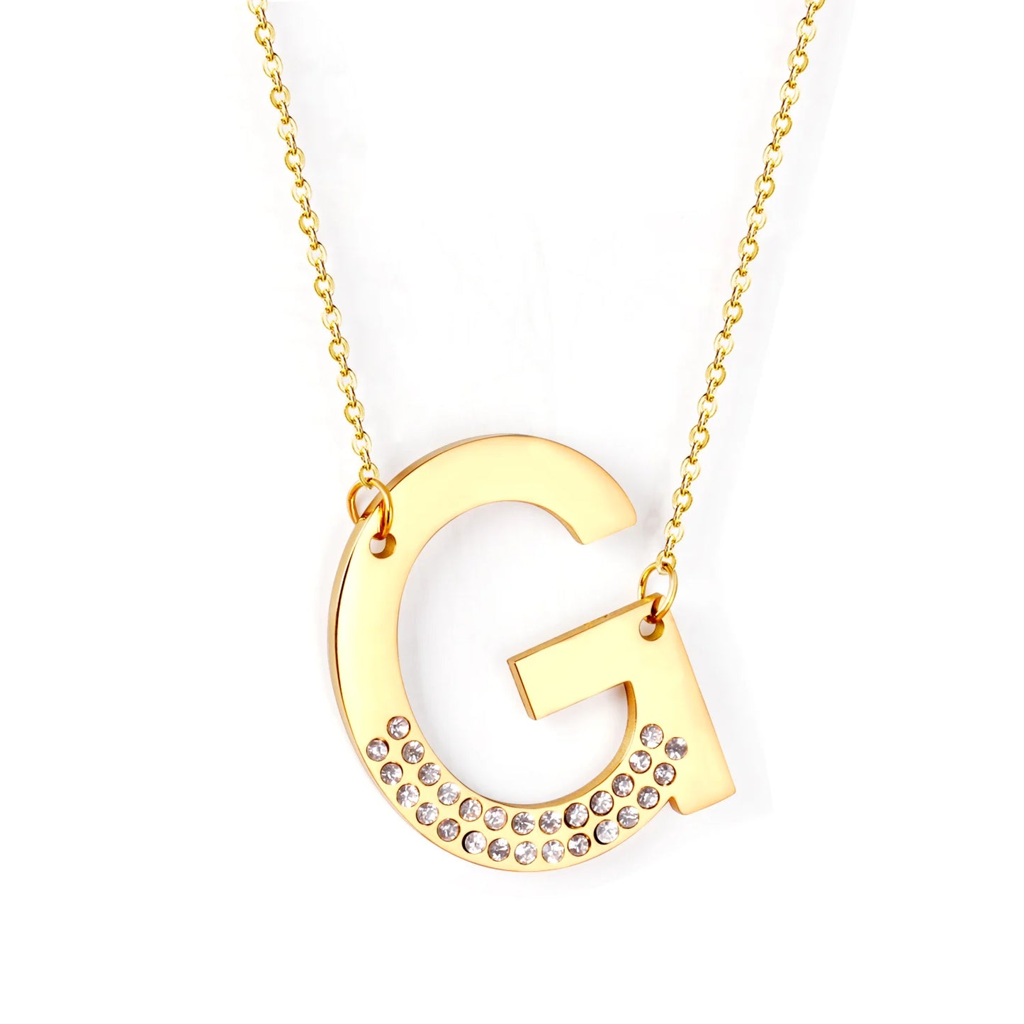 LUXUSSTEL CZ Letter M Pendant Necklace Trendy Style Gold Color High Quality Stainless Steel 26 Initial Collars  Chains