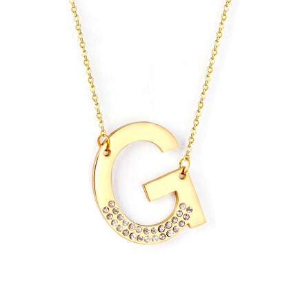LUXUSSTEL CZ Letter M Pendant Necklace Trendy Style Gold Color High Quality Stainless Steel 26 Initial Collars  Chains