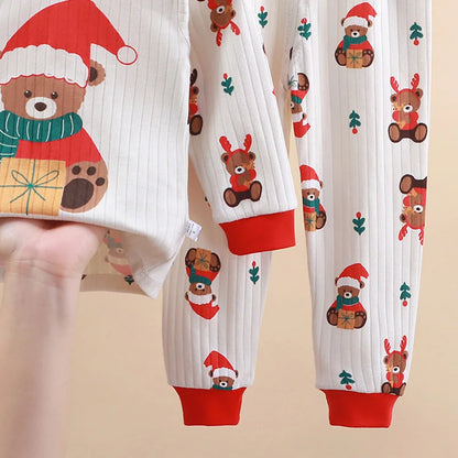 Christmas Pajamas Kids Sets  Cotton Xmas Suits  3-14Y Kids Sleepwear+Pants 2Pcs Outfits