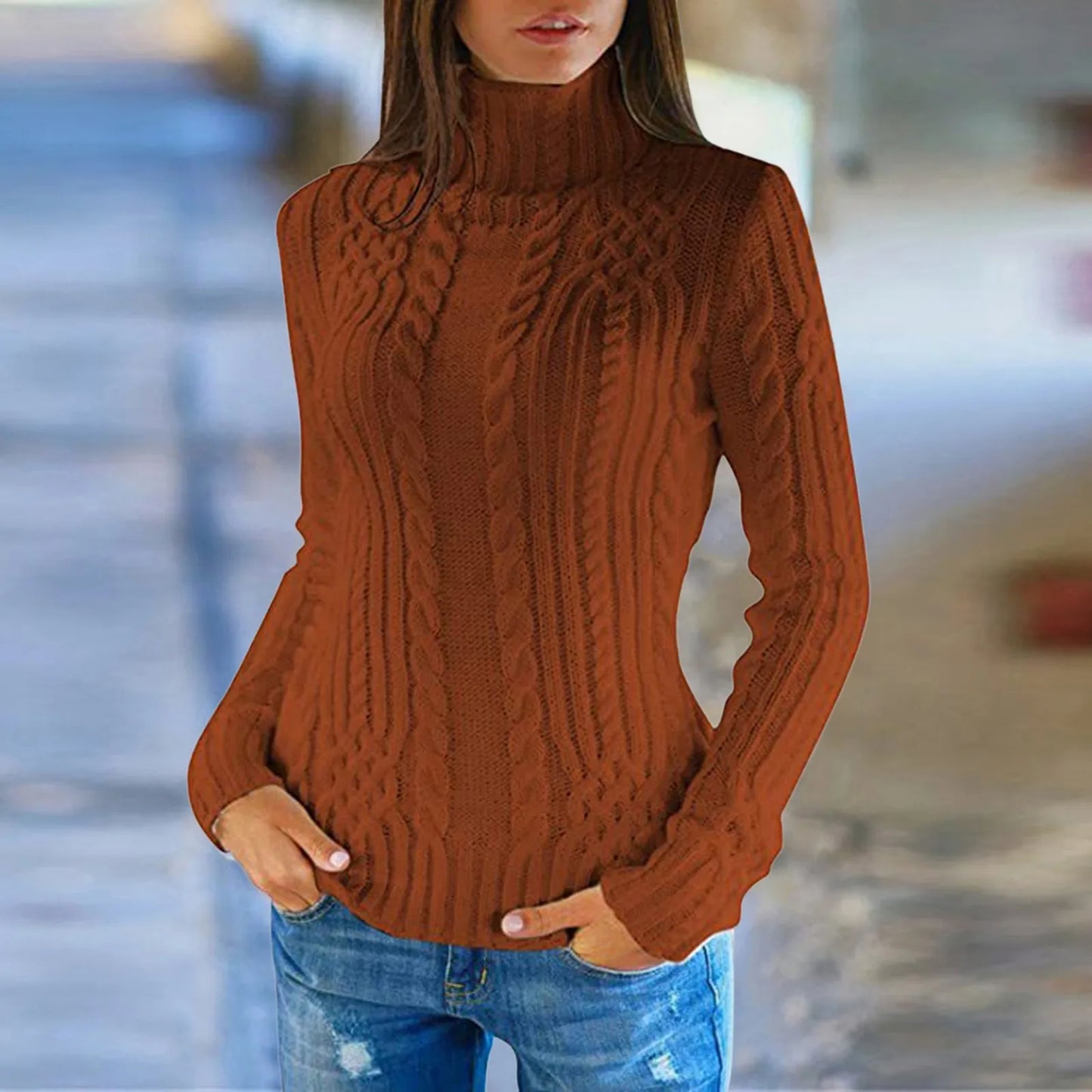 Women Knitted Sweaters Wool Turtleneck Long-Sleeve Pullover Winter Autumn Jumper Clothes Female Pullover