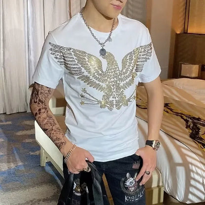 S-6XL Streetwear Men Diamonds Summer Mens Rhinestones   anime Graphic  T Shirt Male  Fashion  cotton Tees Casual   Tops