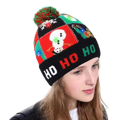 Light Up Xmas Beanie Cap Unisex Winter Beanie Sweater Hat with Colorful LEDs for Christmas New Year