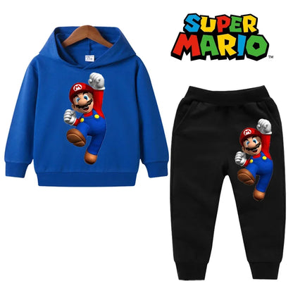 uper Mario Bros Boy Girl Hoodie Suit Spring Autumn Kids Hooded Sportswear Setspants Boys Pokemon Clothes 2-14 Years Children's