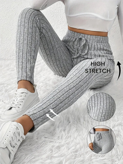 Autumn Warm Drawstring Striped Solid Color Women Leggings Elastic Slim Sports Legging Fashion Daily Woman Comfortable Clothes