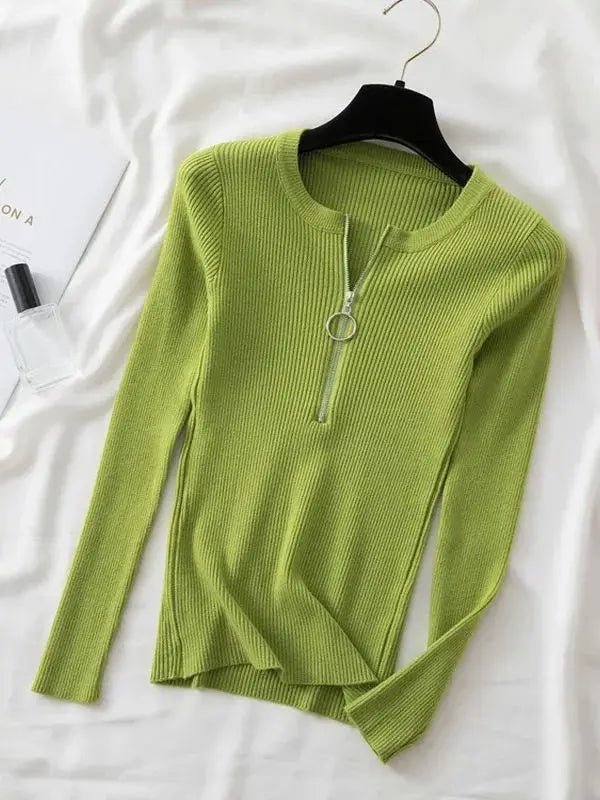 zipper winter clothes Knitted woman sweaters Pullovers Autumn Winter Basic women's jumper Slim women's sweater pull long sleeve