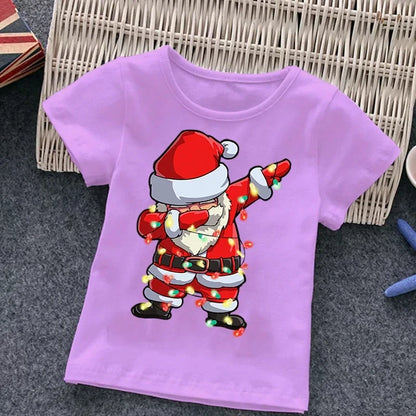 2024 Summer Cotton T-shirt New Toddler Comfort Top Children's clothing Christmas Elements 2-14T