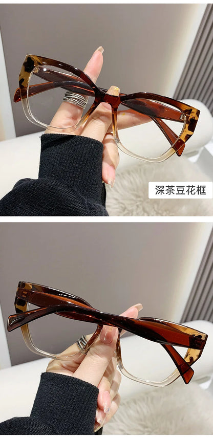 Sexy Cat Eye Glasses Square Red Black Gradient Frame Women Men Vintage Flat Glasses Unisex Anti Blue Light Optical Eyewear