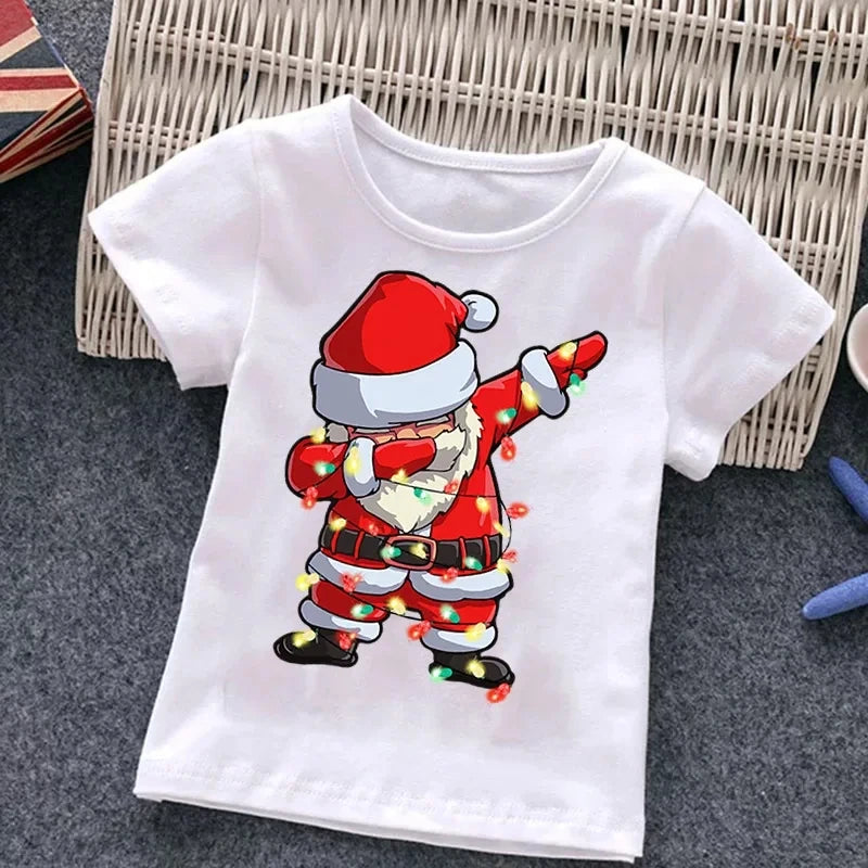 2024 Summer Cotton T-shirt New Toddler Comfort Top Children's clothing Christmas Elements 2-14T