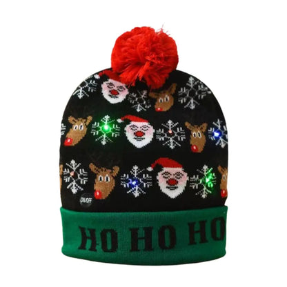 New Year LED Christmas Hat Sweater Knitted Beanie Christmas Light Up Knitted Hat Christmas Gift for Kids Xmas Decorations Hat