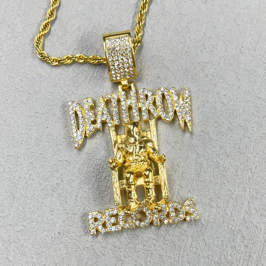 Hip Hop DEATHROW RECORDS Prisoner gold color Necklace with Rhinestones Pendant Accessories For Man Woman Iced Out Jewelry
