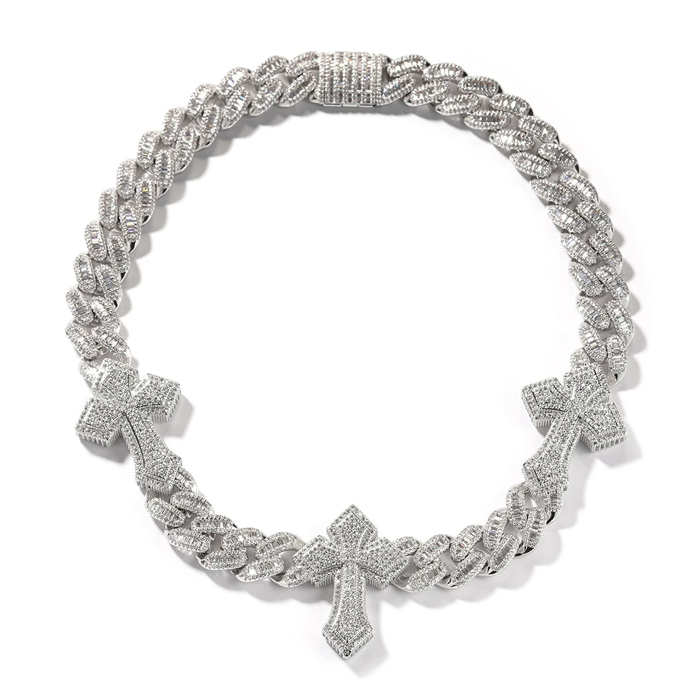 THE BLING KING 3pcs Necklace Prong Setting 5A Cubic Zirconia Choker HipHop Fashion Jewelry