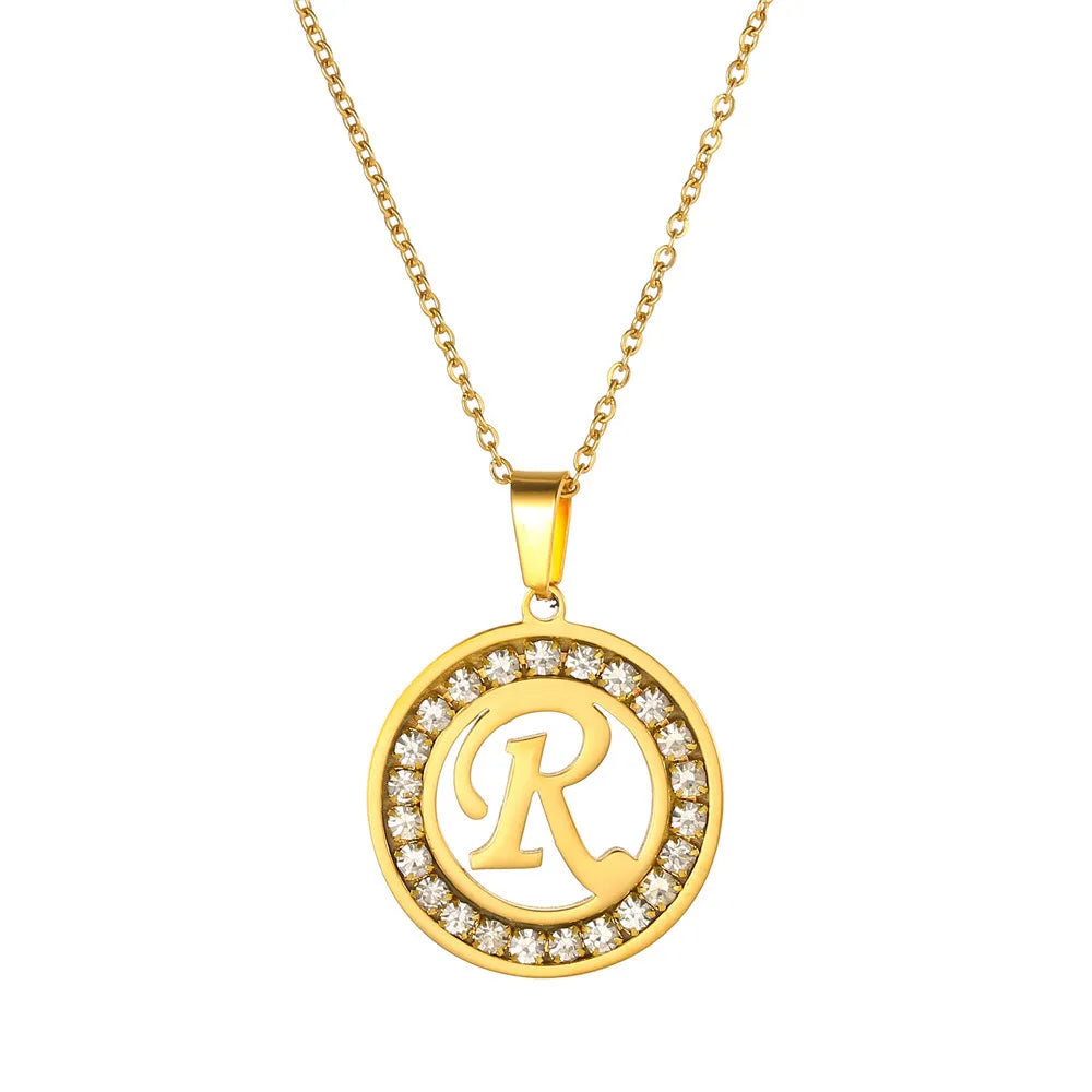 Fashion Stainless Steel Necklaces for Women Cubic Zircon Charm Initial Letter Pendant Name Jewelry Hot selling