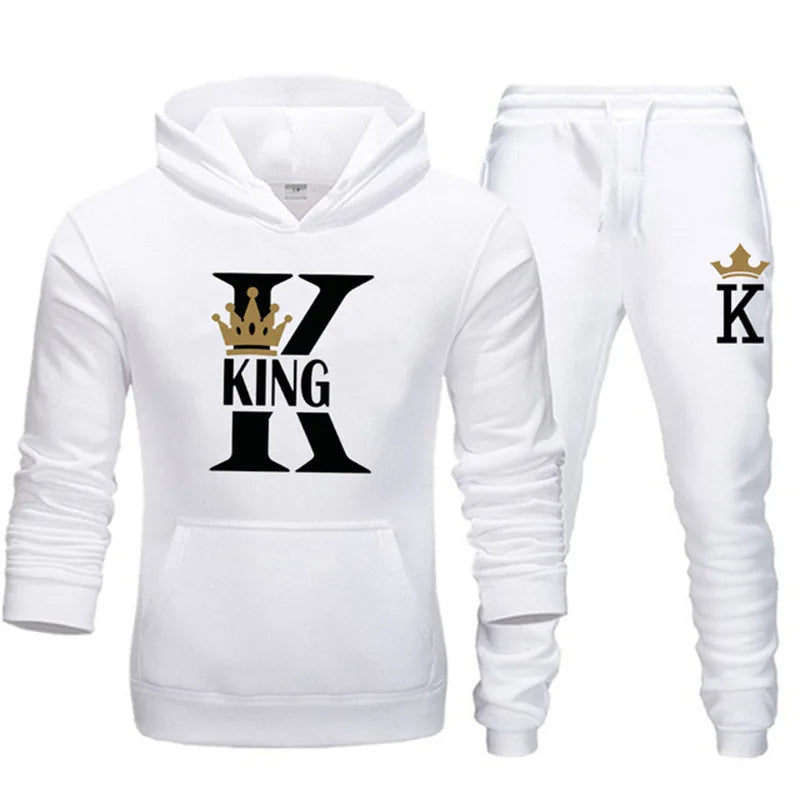 Winter Men's and Women's Sweater Set KING QUEEN Loose Relaxed Hooded Print Couple Set