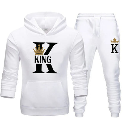 Winter Men's and Women's Sweater Set KING QUEEN Loose Relaxed Hooded Print Couple Set