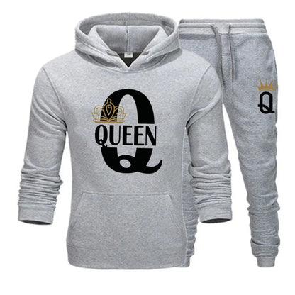 Winter Men's and Women's Sweater Set KING QUEEN Loose Relaxed Hooded Print Couple Set